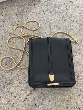Black Leather Crossbody Bag with Gold Chain Strap